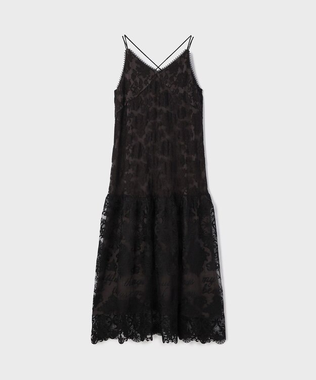 GRACE CONTINENTAL ロゴ刺繍レースワンピース ブラック