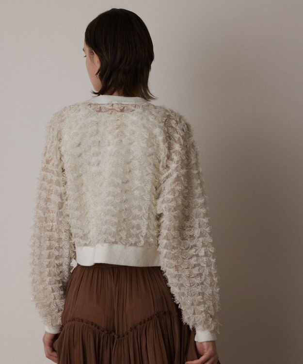 GRACE CONTINENTAL フリンジニットzipカーディガン ホワイト