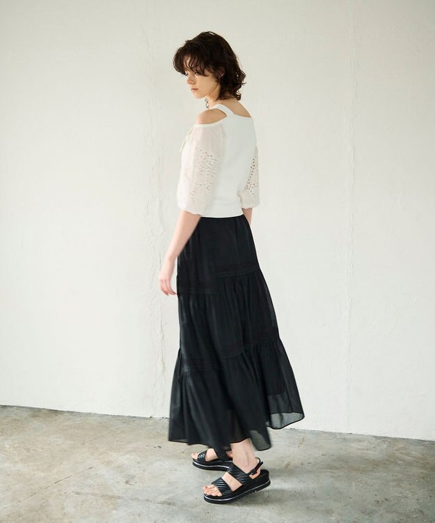 GRACE CONTINENTAL ギャザーレースロングスカート ブラック
