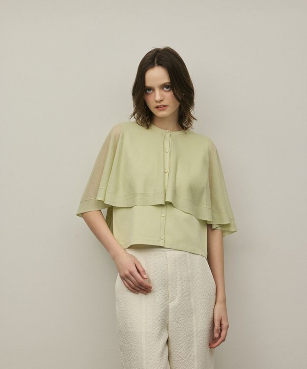 GRACE CONTINENTAL シアーケープニットカーディガン ライトグリーン