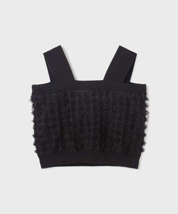 GRACE CONTINENTAL フリンジニットベアトップ ブラック