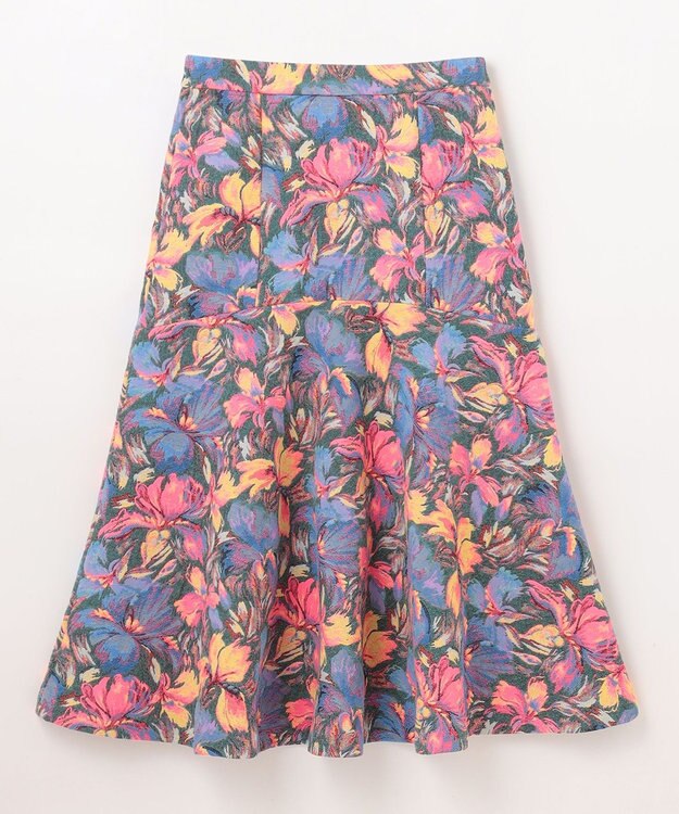 GRACE CONTINENTAL フラワージャガードフレアスカート ブルー