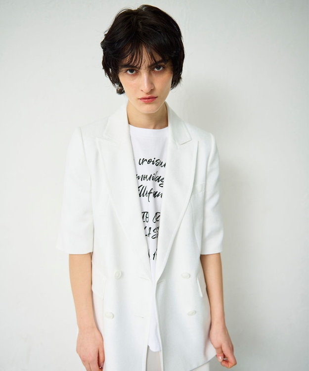 GRACE CONTINENTAL リネンタッチハーフスリーブジャケット ホワイト