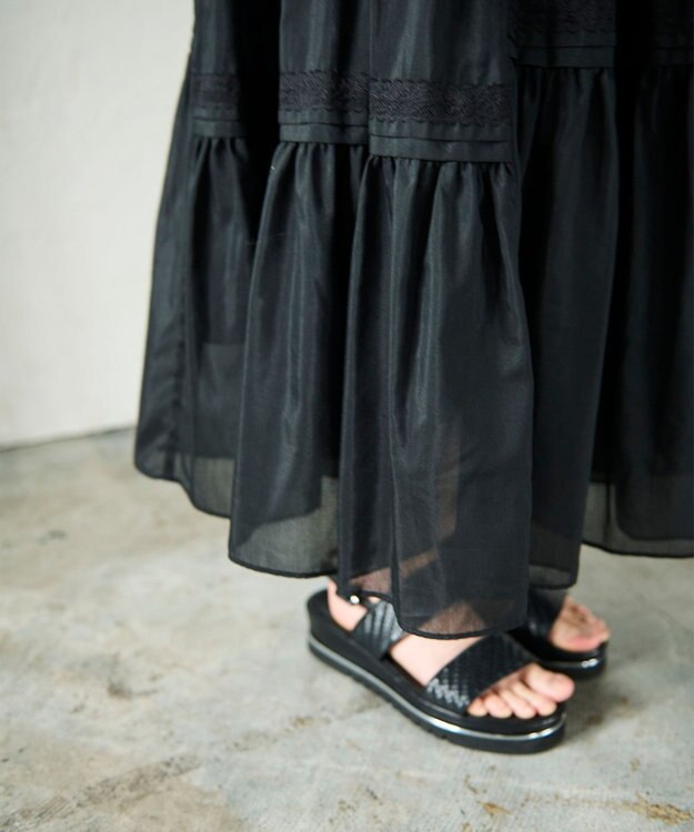 GRACE CONTINENTAL ギャザーレースロングスカート ブラック