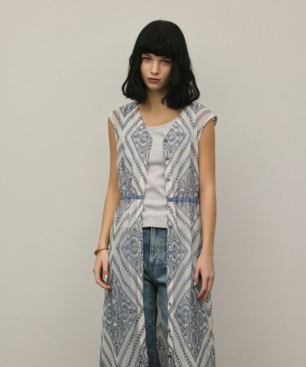 GRACE CONTINENTAL 刺繍ジレワンピース ブルー