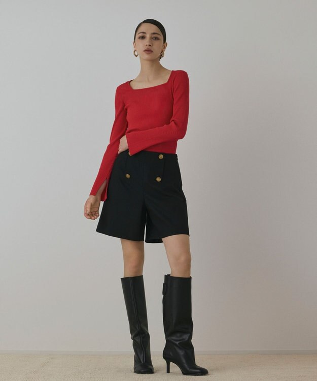 GRACE CONTINENTAL ハイゲージリブニットトップ レッド