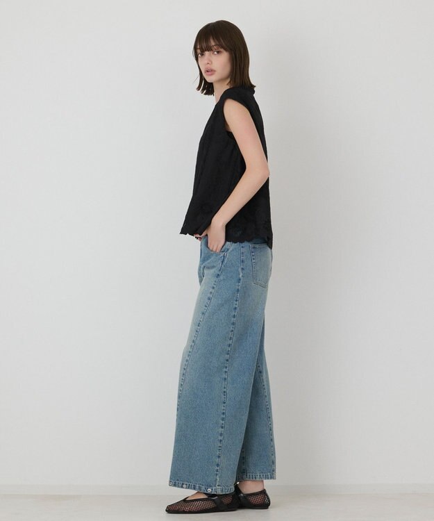 GRACE CONTINENTAL 刺繍スキッパートップ ブラック