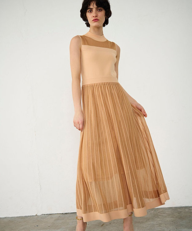 GRACE CONTINENTAL ラメシアープリーツニットワンピース オレンジ