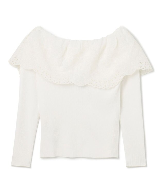 GRACE CONTINENTAL カットワークリブニットトップ ホワイト