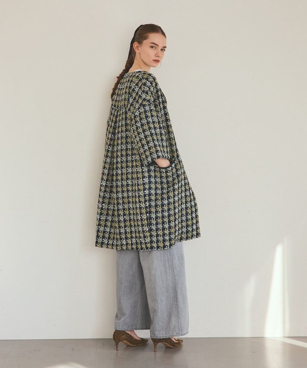 GRACE CONTINENTAL シャイニーツイードコート ネイビー