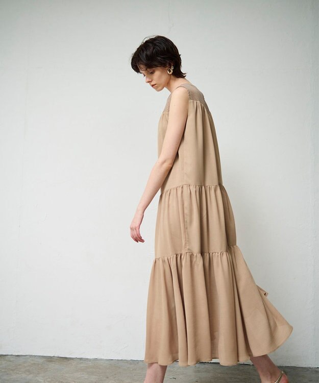 GRACE CONTINENTAL シアードレープマキシ キャメル