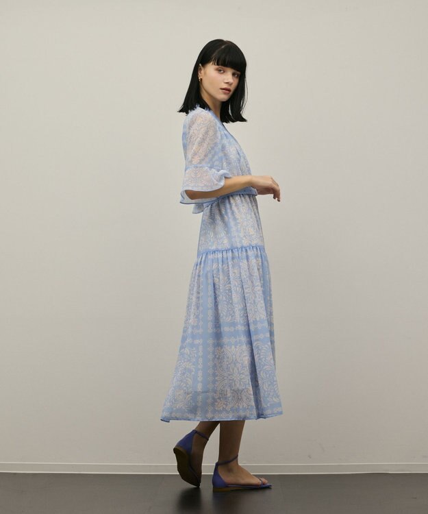 GRACE CONTINENTAL ペイズリーカレイドプリントワンピース ブルー