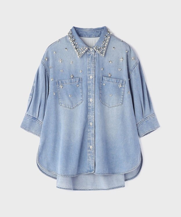 GRACE CONTINENTAL デニムハーフスリーブシャツ ブルー