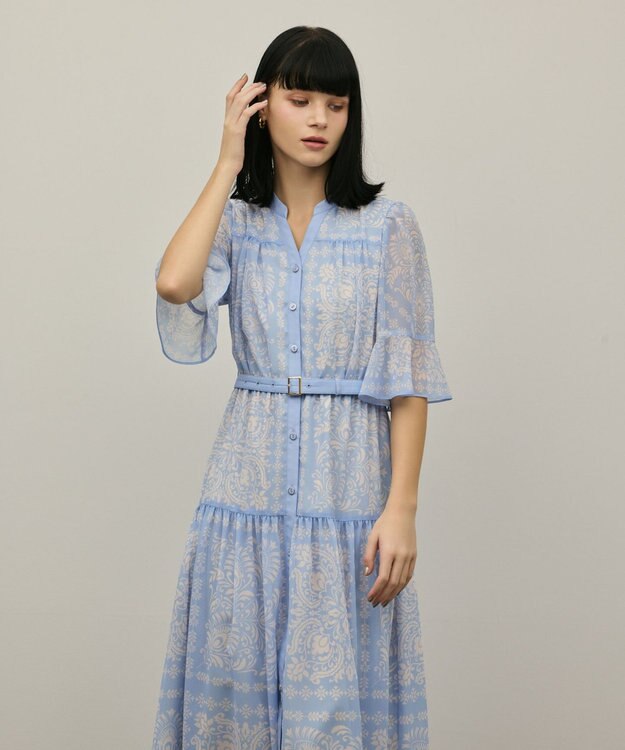 GRACE CONTINENTAL ペイズリーカレイドプリントワンピース ブルー