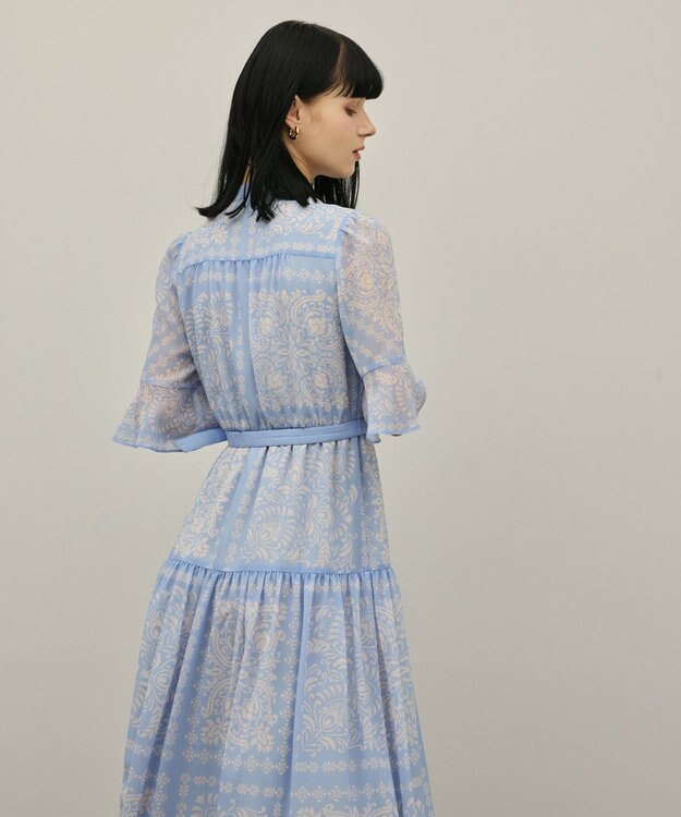 GRACE CONTINENTAL ペイズリーカレイドプリントワンピース ブルー