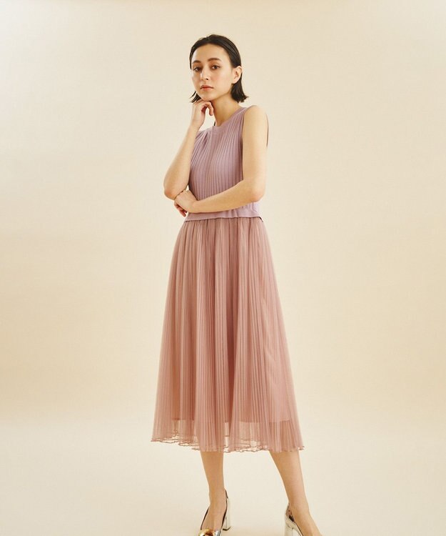 GRACE CONTINENTAL ラメニットプリーツワンピース ピンク