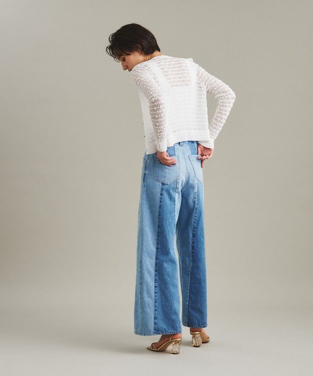 GRACE CONTINENTAL 切替ワイドデニムパンツ サックス