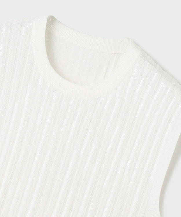 GRACE CONTINENTAL スパンコールニットノースリーブ ホワイト