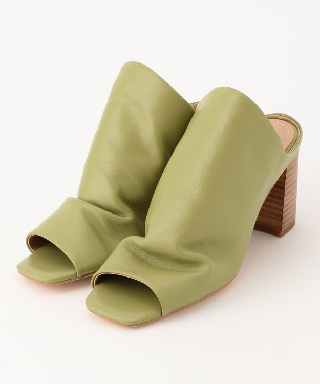 GRACE CONTINENTAL レザースタックヒールサンダル カーキ