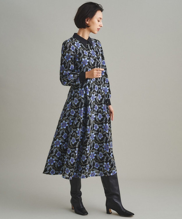GRACE CONTINENTAL レース刺繍タックワンピース ブラック