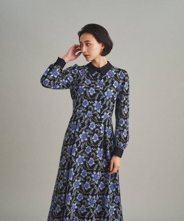 GRACE CONTINENTAL レース刺繍タックワンピース ブラック