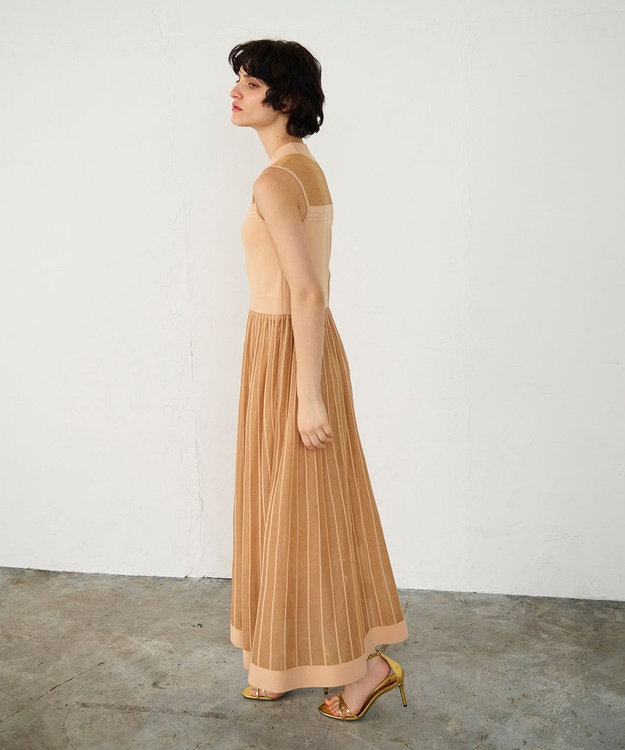 GRACE CONTINENTAL ラメシアープリーツニットワンピース オレンジ