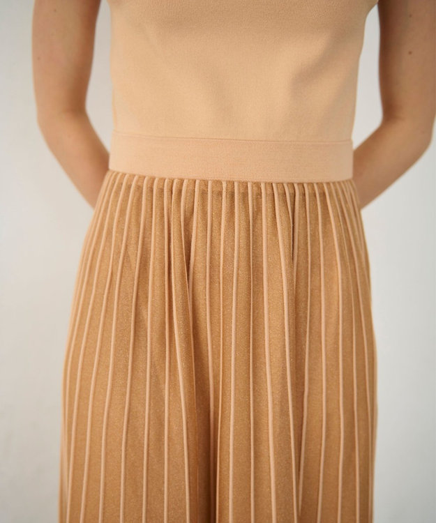 GRACE CONTINENTAL ラメシアープリーツニットワンピース オレンジ