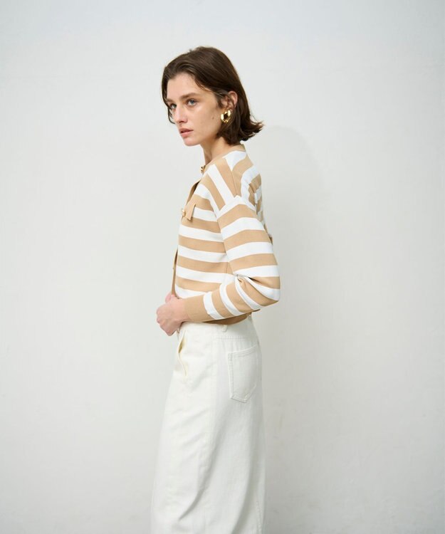GRACE CONTINENTAL ニットボーダーカーディガン ベージュ