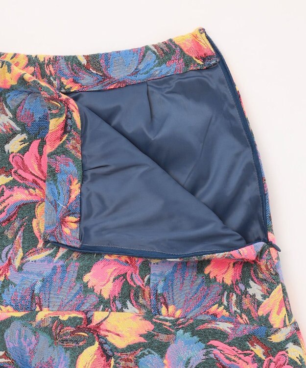 GRACE CONTINENTAL フラワージャガードフレアスカート ブルー