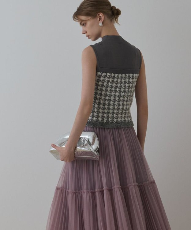 GRACE CONTINENTAL ツイードベアニットトップ グレー