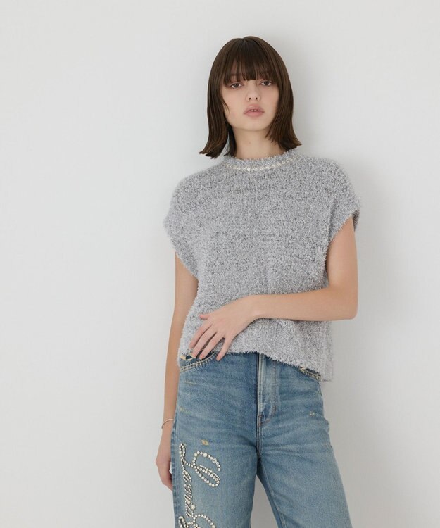 GRACE CONTINENTAL 【イベント店舗・ONLINE STORE先行アイテム】グリッターニットトップ シルバー