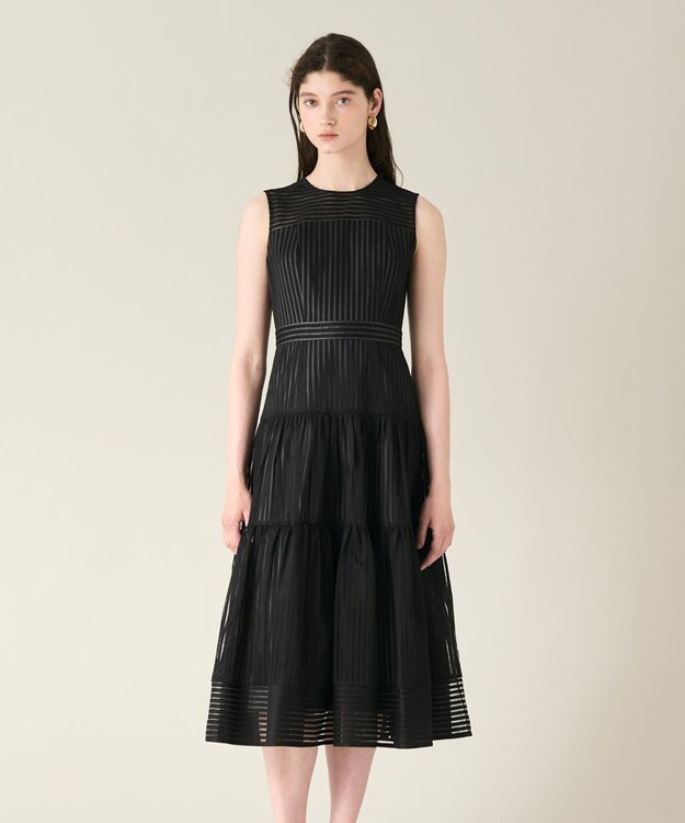 GRACE CONTINENTAL ストライプレースフレアドレス ブラック