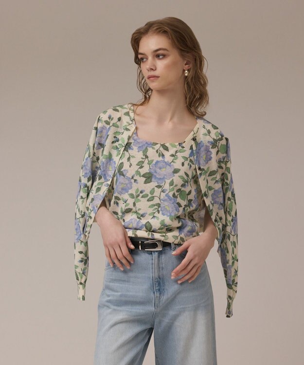 GRACE CONTINENTAL ローズプリントニットカーディガン キナリ