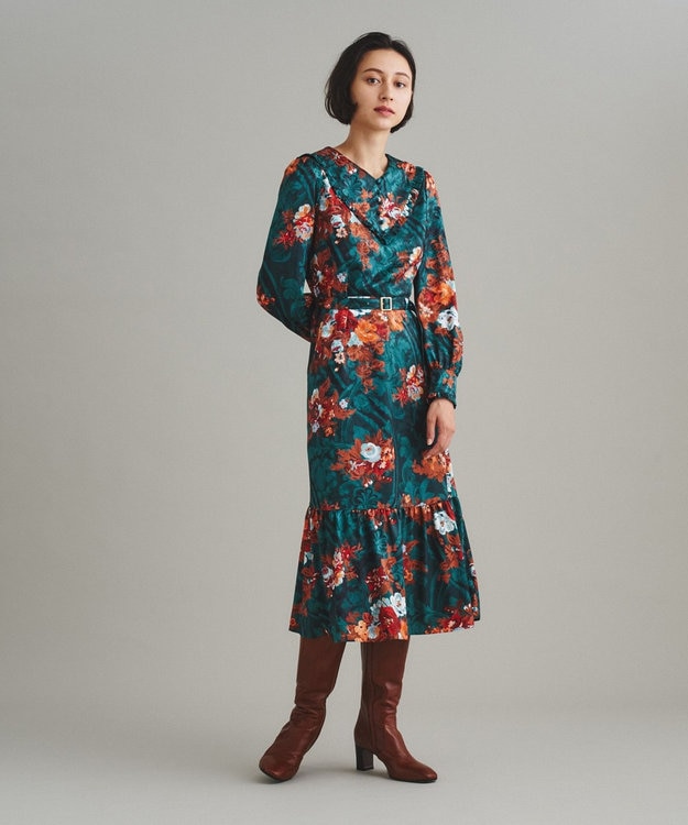 GRACE CONTINENTAL ウォールペーパープリントワンピース グリーン