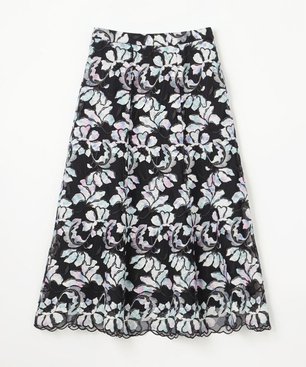 GRACE CONTINENTAL フラワー刺繍プリントスカート ブラック