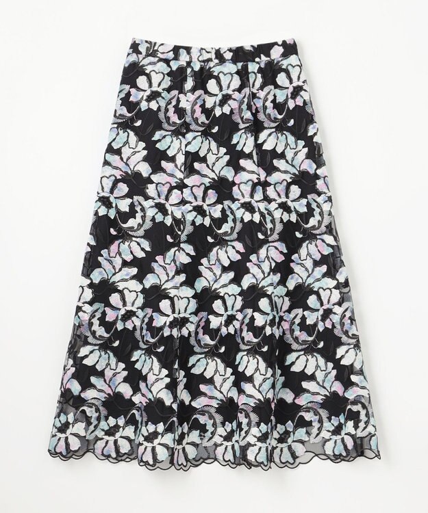 GRACE CONTINENTAL フラワー刺繍プリントスカート ブラック