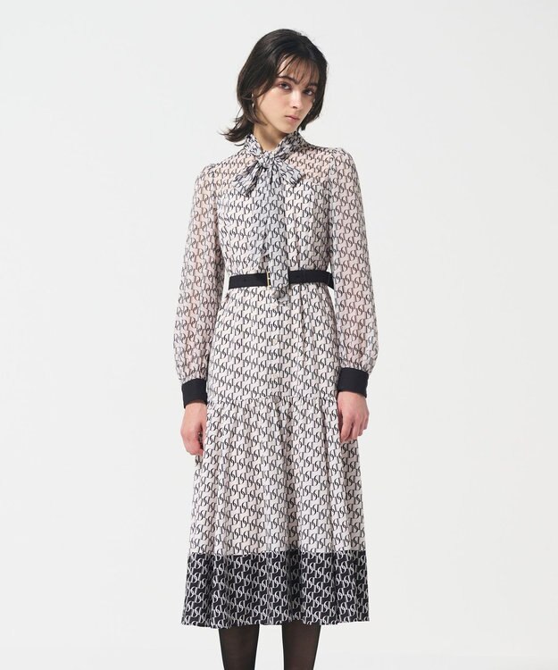 GRACE CONTINENTAL モノグラムプリントレイヤードワンピース ブラック