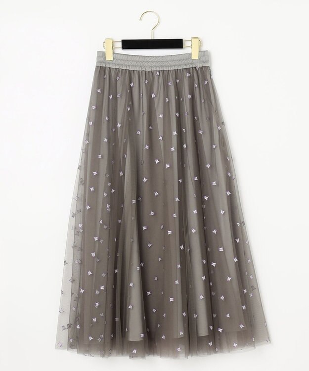 GRACE CONTINENTAL ブーツプリントチュールスカート グレー