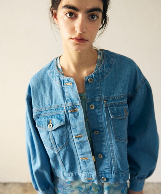 GRACE CONTINENTAL ノーカラーデニムジャケット インディゴ