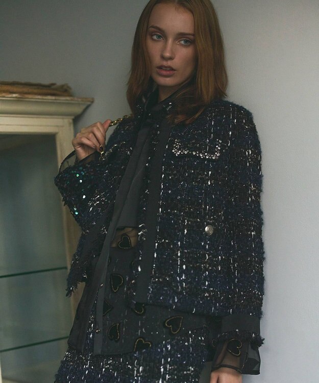 GRACE CONTINENTAL ビジューラインツイードジャケット ネイビー