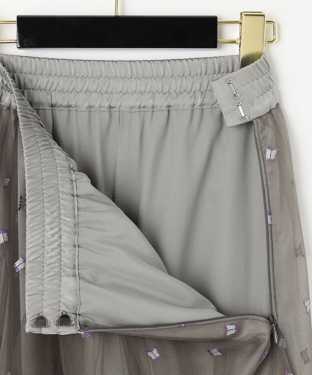 GRACE CONTINENTAL ブーツプリントチュールスカート グレー