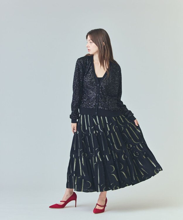 GRACE CONTINENTAL ラメジャガードサテンスカート ブラック
