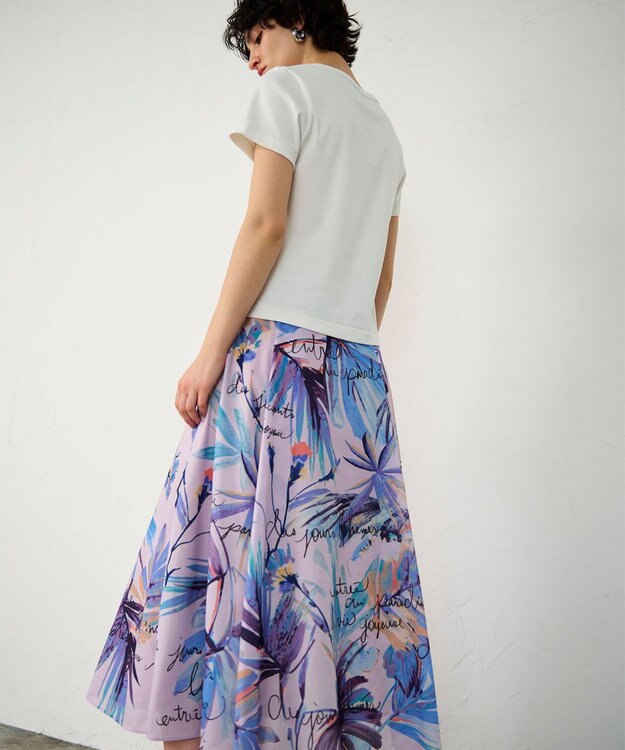 GRACE CONTINENTAL リゾートリーフプリントスカート ラベンダー