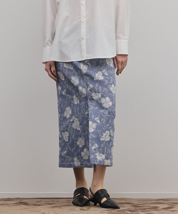 GRACE CONTINENTAL ボタニカルジャガードスカート ブルー