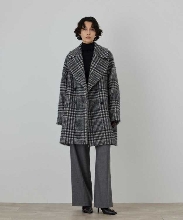 GRACE CONTINENTAL シャギーチェックコート グレー
