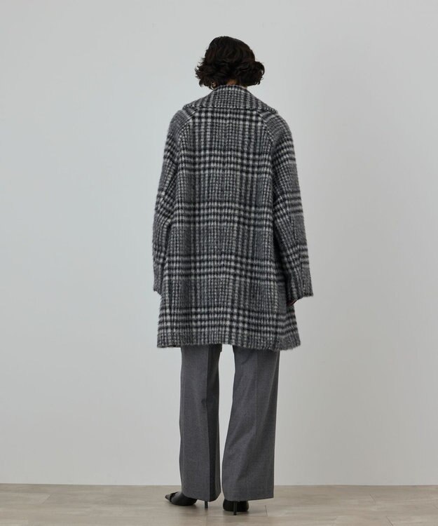 GRACE CONTINENTAL シャギーチェックコート グレー