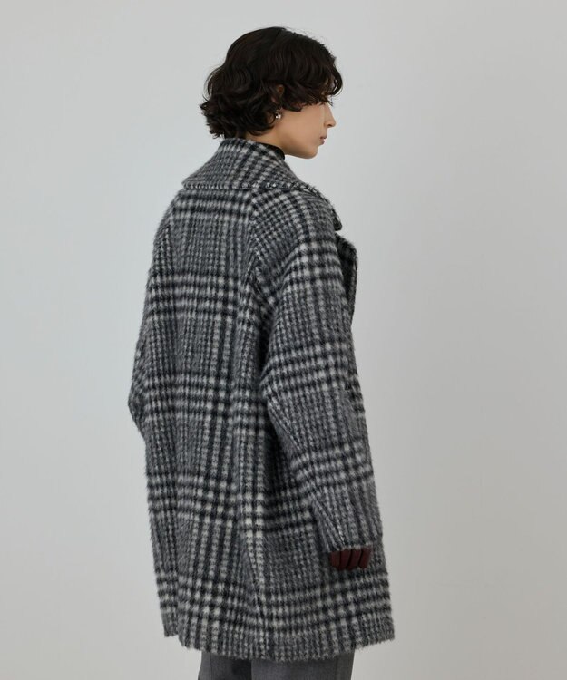 GRACE CONTINENTAL シャギーチェックコート グレー