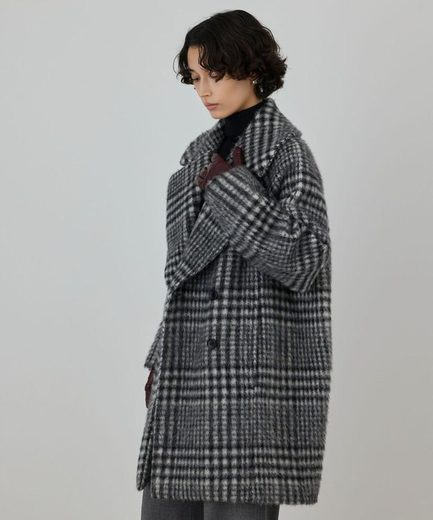 GRACE CONTINENTAL シャギーチェックコート グレー