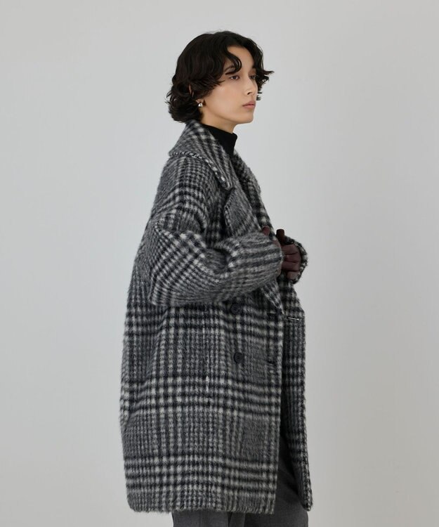 GRACE CONTINENTAL シャギーチェックコート グレー