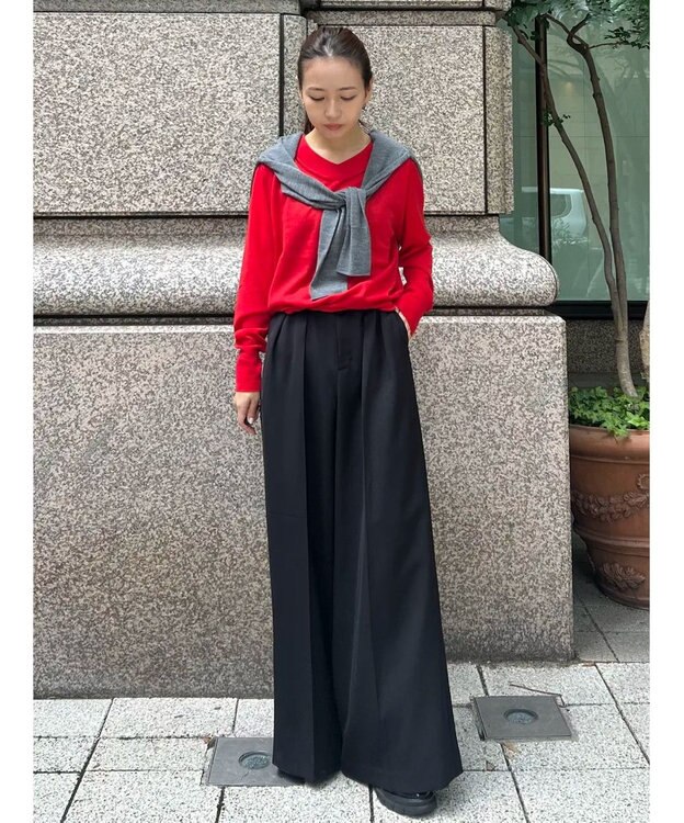 GRACE CONTINENTAL バイカラーウールニットトップ レッド